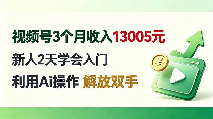 视频号3个月收入13005元, 新人2天学会入门, 利用Ai操作 解放双手!-龙大资源