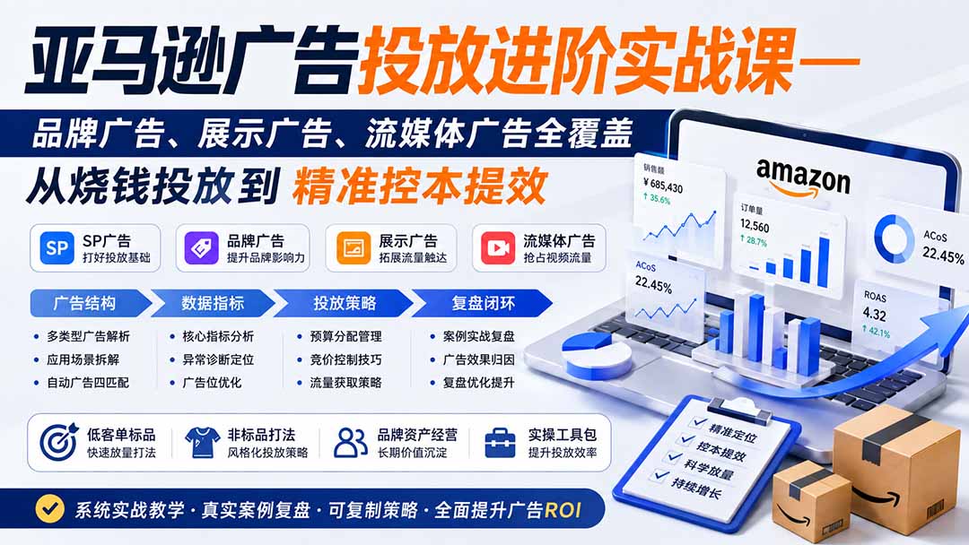 亚马逊广告投放进阶实战课——品牌广告、展示广告、流媒体广告全覆盖,从烧钱投放到精准控本提效-龙大资源