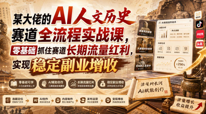 某大佬的AI人文历史赛道全流程实战课,零基础抓住赛道长期流量红利,实现稳定副业增收(更新)-龙大资源