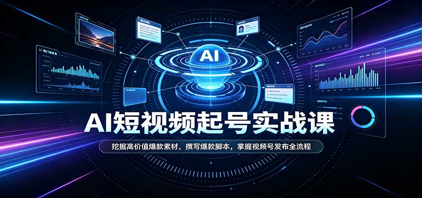 短视频AI起号实战课：挖掘高价值爆款素材，撰写爆款脚本，掌握视频号发布全流程-龙大资源