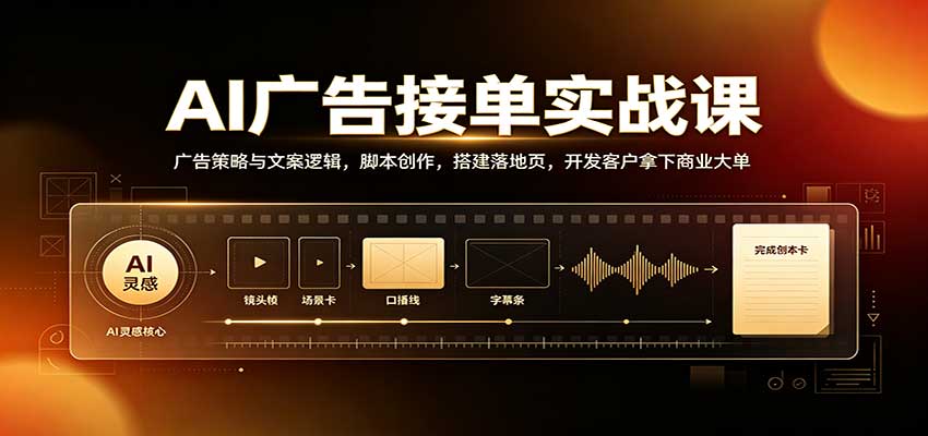 AI广告接单实战：广告策略与文案逻辑，脚本创作，搭建落地页，开发客户拿下商业大单-龙大资源