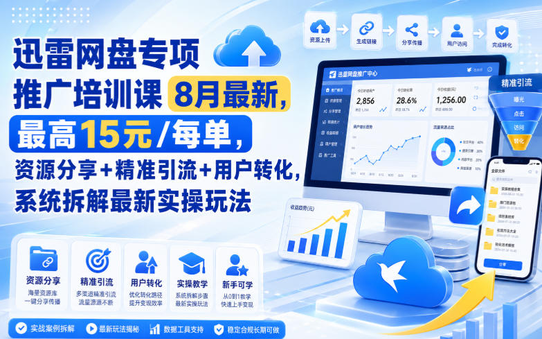 迅雷网盘专项推广培训课9月最新，最高15米/每单，资源分享+精准引流+用户转化，系统拆解最新实操玩法(更新0915)-龙大资源