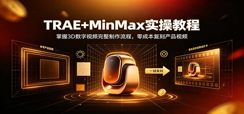 TRAE+MinMax实操教程：3D数字视频完整制作流程，零成本复刻产品视频-龙大资源