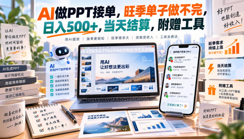 AI做PPT接单，旺季单子做不完，日入500+，当天结算，附赠工具【揭秘】-龙大资源