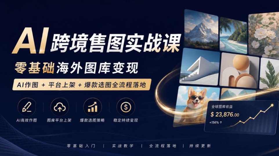 AI跨境售图实战课，零基础海外图库变现，AI作图+平台上架+爆款选图全流程落地-龙大资源