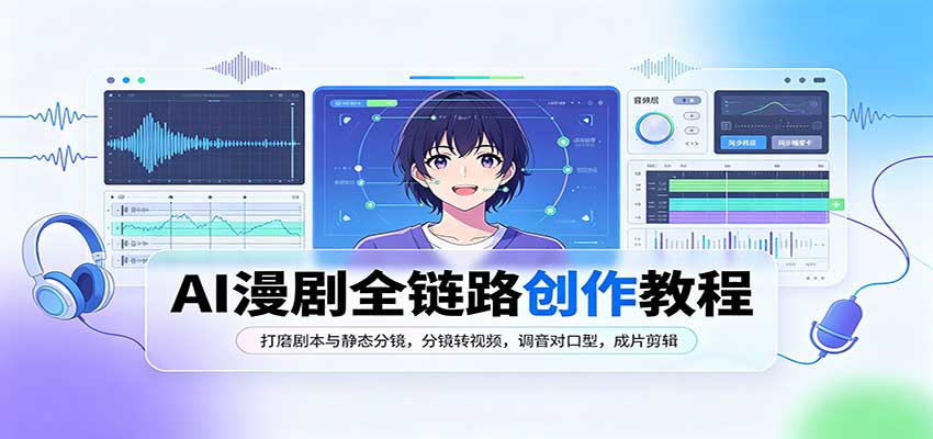 AI漫剧全链路创作教程：打磨剧本与静态分镜，分镜转视频，调音对口型，成片剪辑-龙大资源