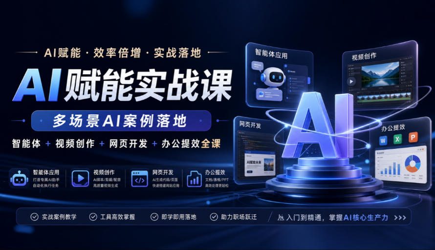 AI赋能实战课，多场景AI案例落地，智能体+视频创作+网页开发+办公提效全课-龙大资源