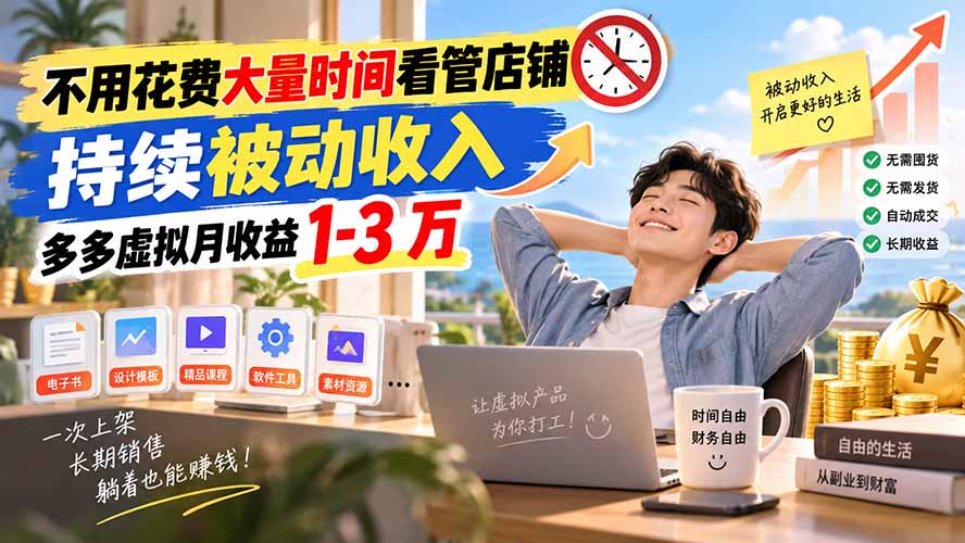 不用花费大量时间看管店铺，持续被动收入，多多虚拟月收益 1-3 万-龙大资源