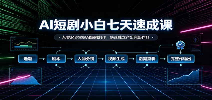 AI短剧小白七天速成课：从零起步掌握AI短剧制作，快速独立产出完整作品-龙大资源