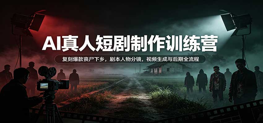 AI真人短剧制作训练营：复刻爆款丧尸下乡，剧本人物分镜，视频生成与后期全流程-龙大资源