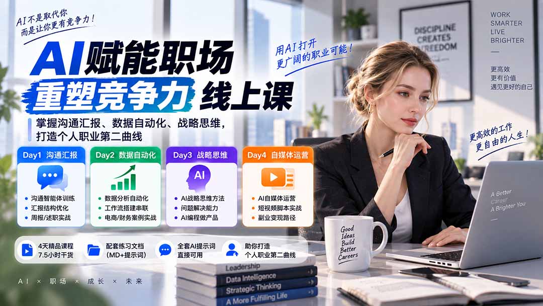 AI职场提效与第二曲线实战课-无水印:学习沟通汇报、数据工作流和战略思维,掌握AI编程做产品及自媒体运营方法-龙大资源