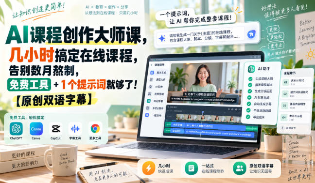 AI课程创作大师课，几小时搞定在线课程，告别数月熬制，免费工具+1个提示词就够了！【原创双语字幕】-龙大资源