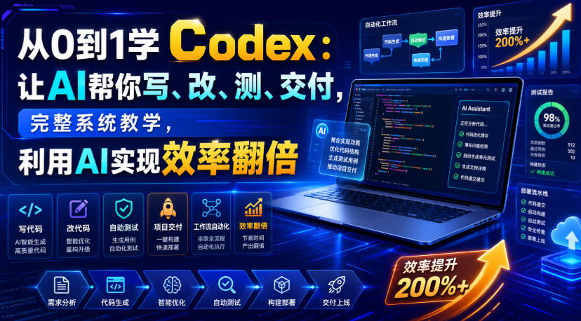 从0到1学Codex:让AI帮你写、改、测、交付,完整系统教学,利用AI实现效率翻倍(更新0918)-龙大资源