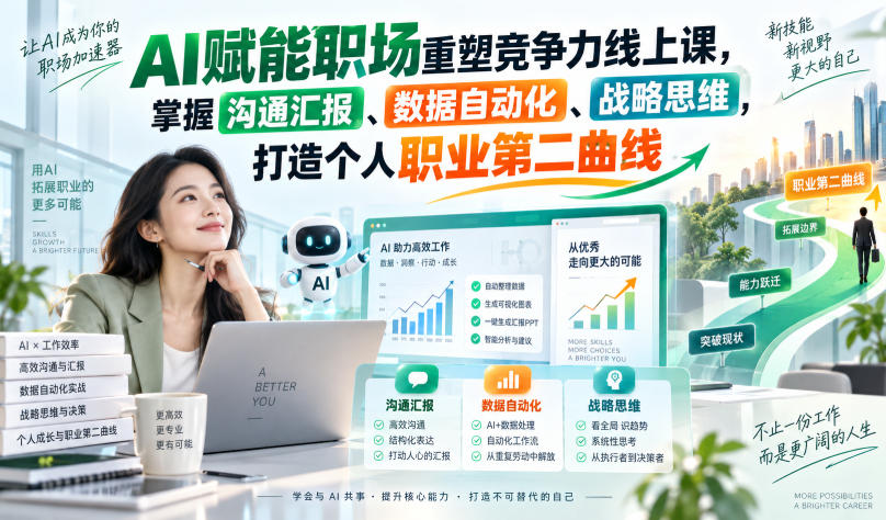 AI赋能职场重塑竞争力线上课，掌握沟通汇报、数据自动化、战略思维，打造个人职业第二曲线-龙大资源