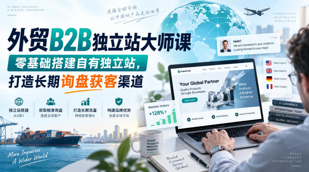 外贸B2B独立站大师课,零基础搭建自有独立站,打造长期询盘获客渠道-龙大资源