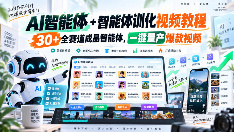 AI智能体+智能体训化视频教程,30+全赛道成品智能体,一键量产爆款视频-龙大资源
